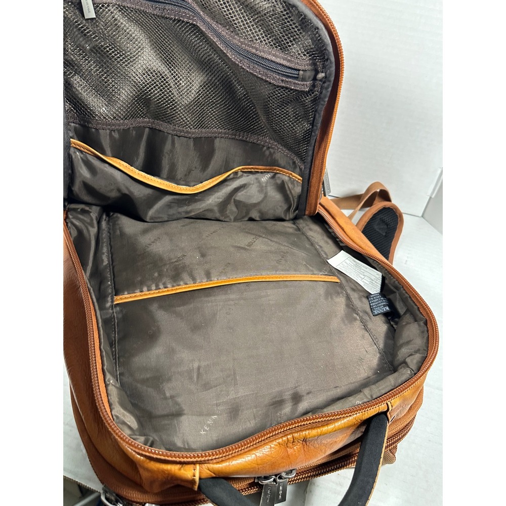 Kenneth Cole Reaction Mens Tan Cognac LeatherLaptop Backpack Business Bag 580674 - Picture 9 of 15